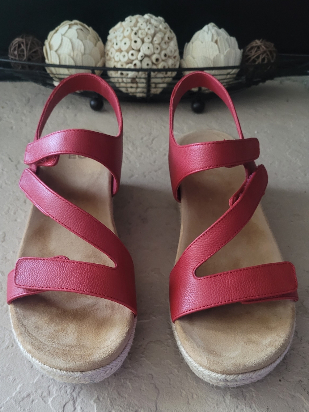 Size 8.5 ABEO Riviera Red Leather Espadrille Wedge Adjustable Women Sandals